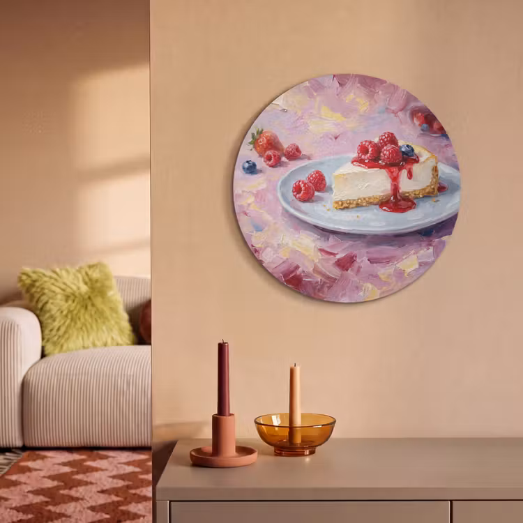 Akoestisch schilderij rond - Eten - Cheesecake - Bessen - Abstract - Roze — 3