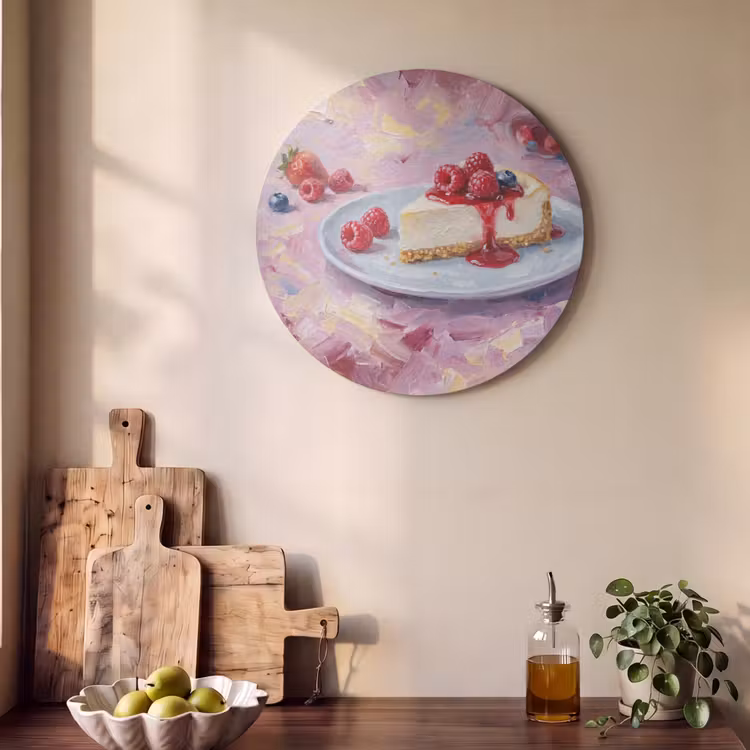 Akoestisch schilderij rond - Eten - Cheesecake - Bessen - Abstract - Roze — 4