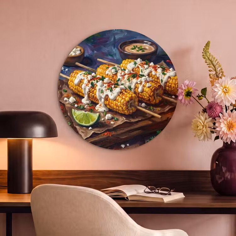Akoestisch schilderij rond - Eten - Maïs - Saus - Geschilderd - Geel — 2