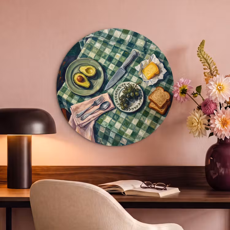Akoestisch schilderij rond - Eten - Ontbijt - Tafel - Modern - Groen — 2