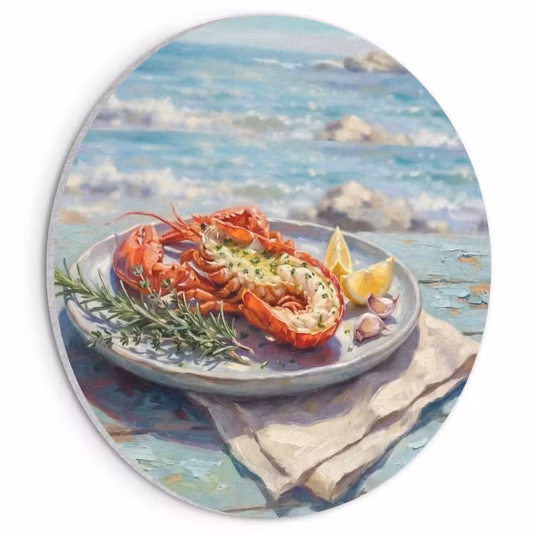 Akoestisch schilderij rond - Eten - Zee - Kust - Modern - Blauw — 1
