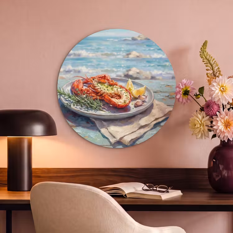 Akoestisch schilderij rond - Eten - Zee - Kust - Modern - Blauw — 2