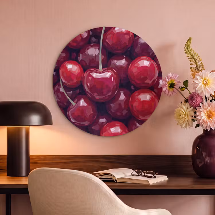 Akoestisch schilderij rond - Fruit - Kersen - Eten - Modern - Rood — 2