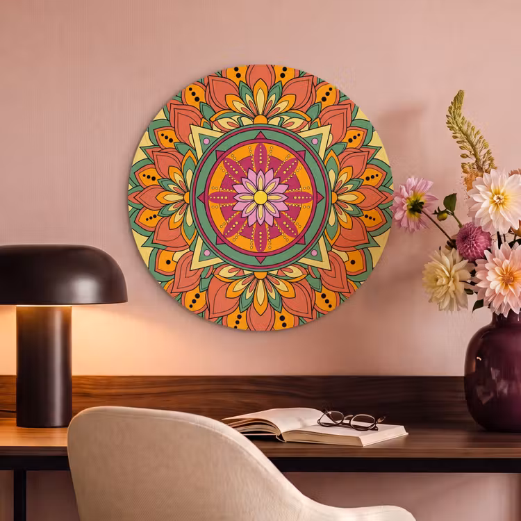 Akoestisch schilderij rond - Mandala - Bloemen - Abstract - Kleurrijk — 2