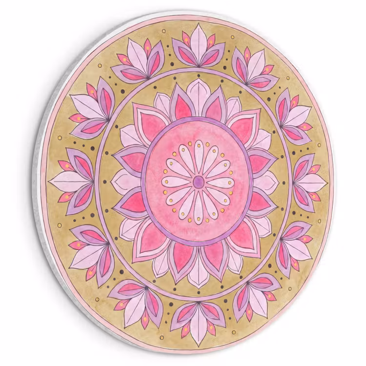Akoestisch schilderij rond - Mandala - Patroon - Kunst - Aquarel - Roze — 1