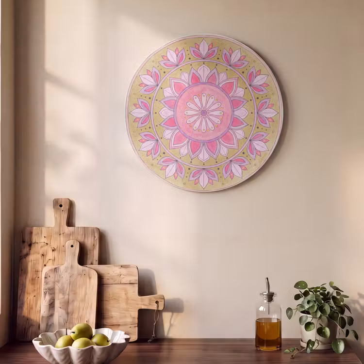 Akoestisch schilderij rond - Mandala - Patroon - Kunst - Aquarel - Roze — 4