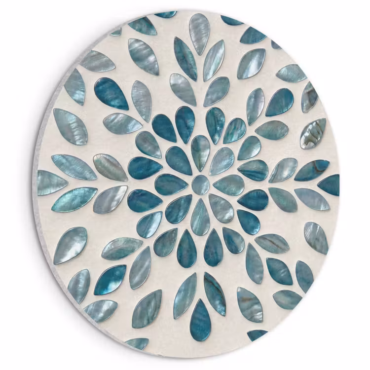 Akoestisch schilderij rond - Patroon - Bladeren - Abstract - Modern - Turquoise — 1