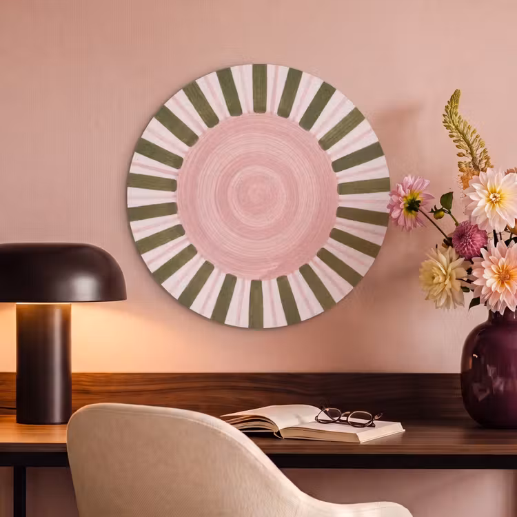 Akoestisch schilderij rond - Patroon - Cirkel - Stralen - Abstract - Roze — 2