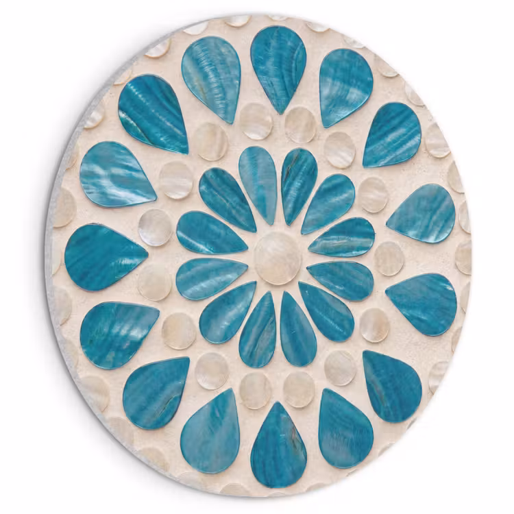 Akoestisch schilderij rond - Patroon - Mozaïek - Schelpen - Abstract - Turquoise — 1