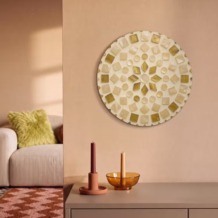 Akoestisch schilderij rond - Patroon - Vormen - Mozaïek - Abstract - Goud — 3