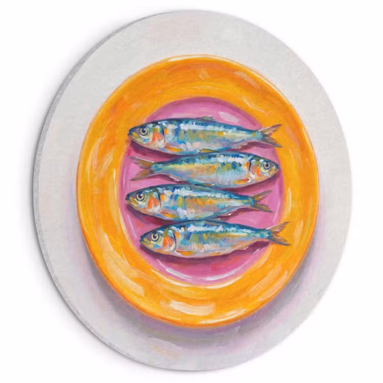 Akoestisch schilderij rond - Vis - Vier - Eten - Modern - Kleurrijk — 1