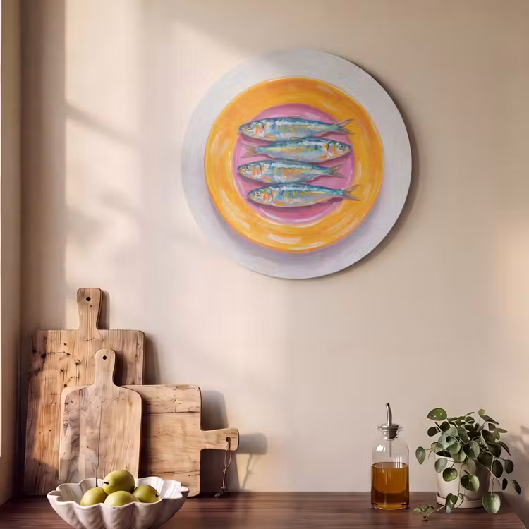 Akoestisch schilderij rond - Vis - Vier - Eten - Modern - Kleurrijk — 4