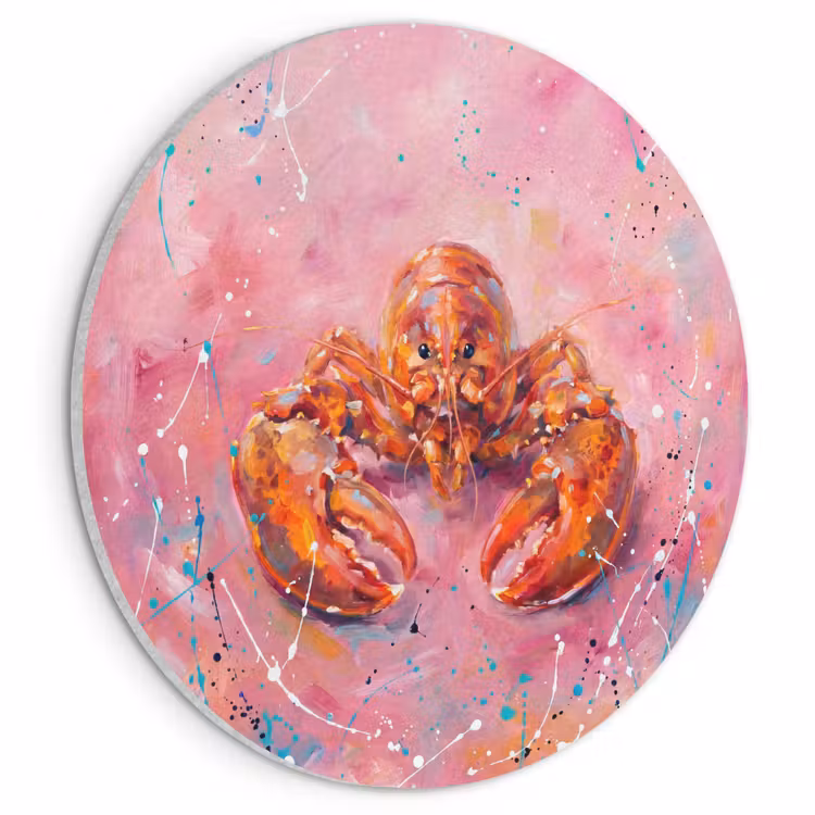 Akoestisch schilderij rond - Zeeleven - Kreeft - Spatters - Abstract - Roze — 1