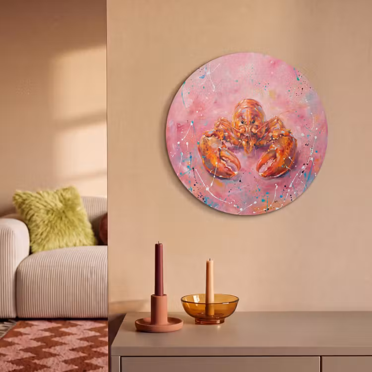 Akoestisch schilderij rond - Zeeleven - Kreeft - Spatters - Abstract - Roze — 3