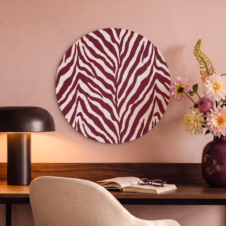 Akoestisch schilderij rond - Zebra - Motief - Bordeaux - Rood — 2