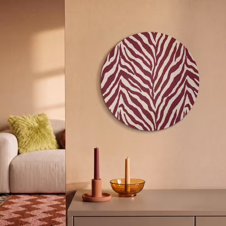 Akoestisch schilderij rond - Zebra - Motief - Bordeaux - Rood — 3