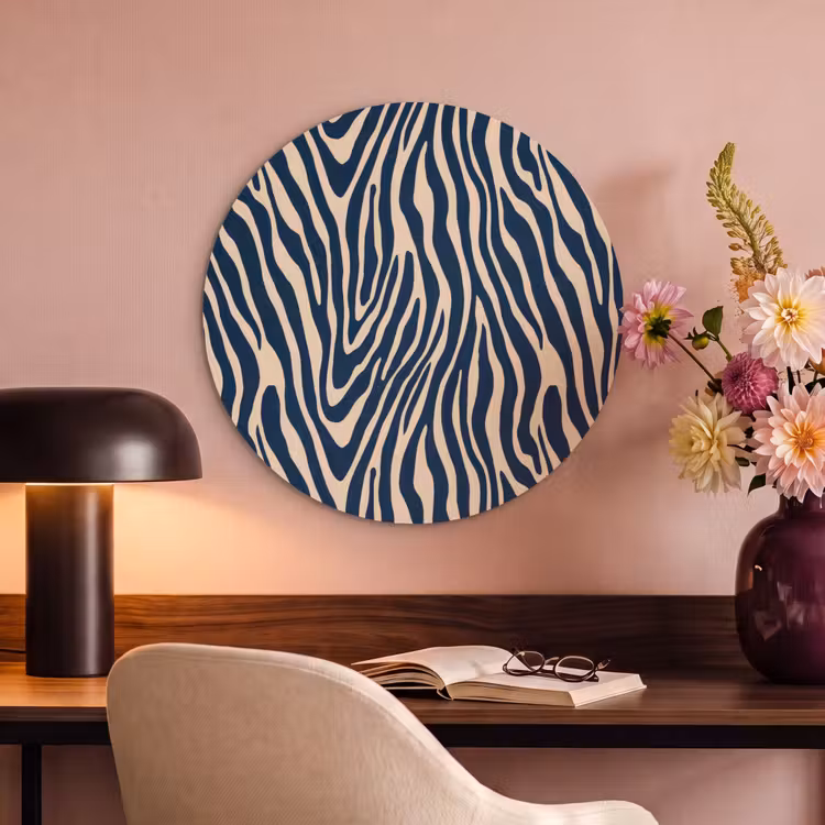 Akoestisch schilderij rond - Zebra - Patroon - Blauw - Beige — 2