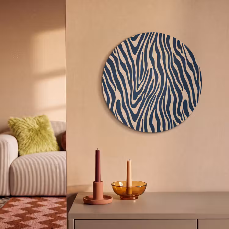 Akoestisch schilderij rond - Zebra - Patroon - Blauw - Beige — 3