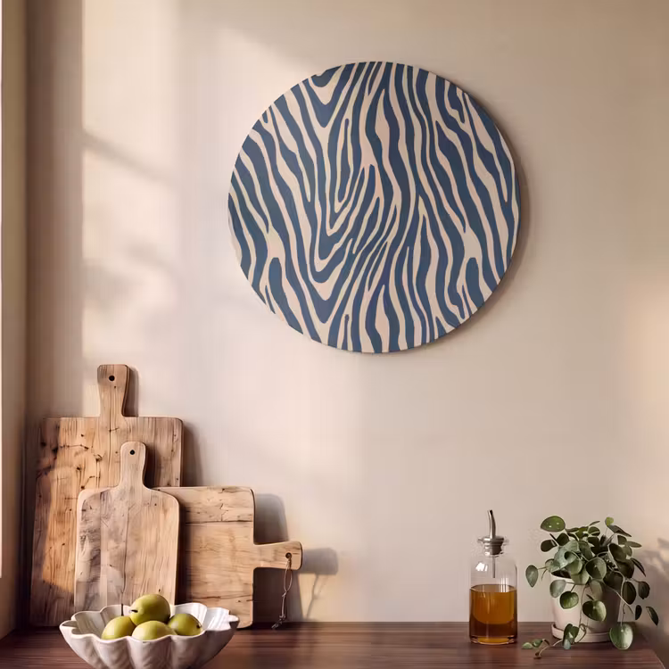 Akoestisch schilderij rond - Zebra - Patroon - Blauw - Beige — 4