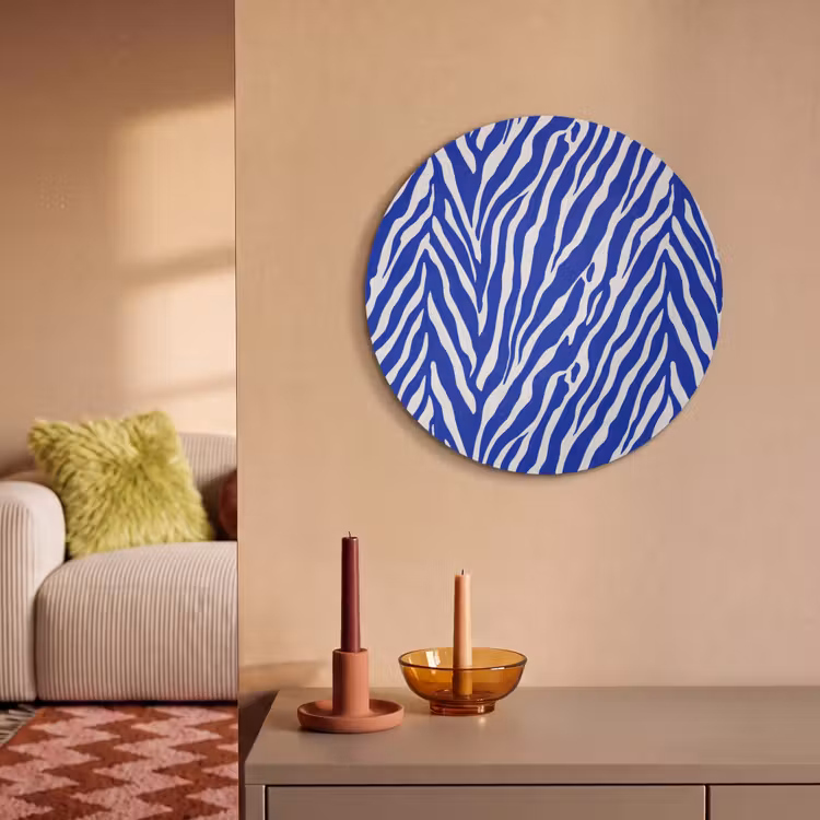 Akoestisch schilderij rond - Zebra - Patroon - Kobalt - Blauw — 3