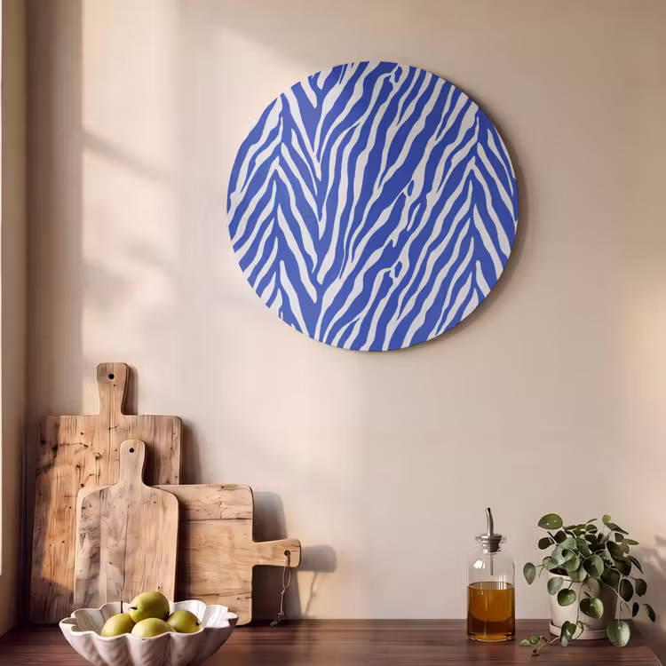 Akoestisch schilderij rond - Zebra - Patroon - Kobalt - Blauw — 4