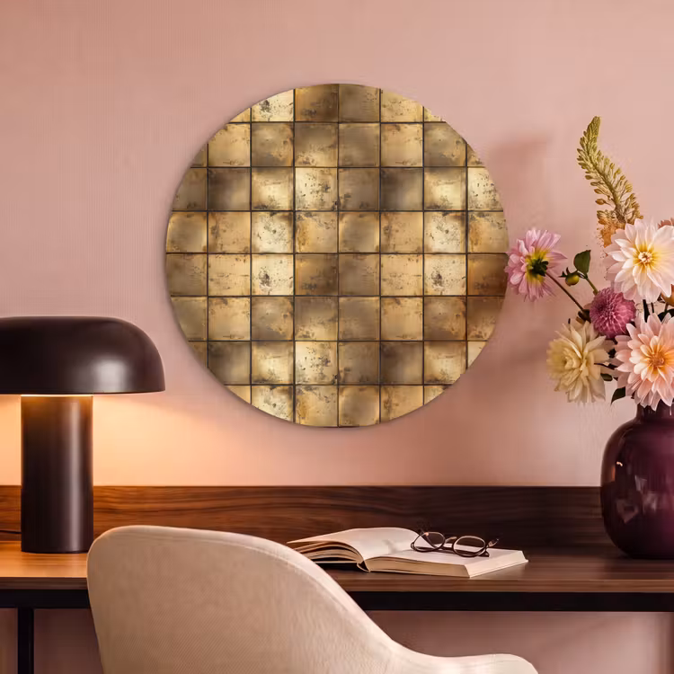 Akoestisch schilderij rond - Geometrisch - Tegels - Goud — 2