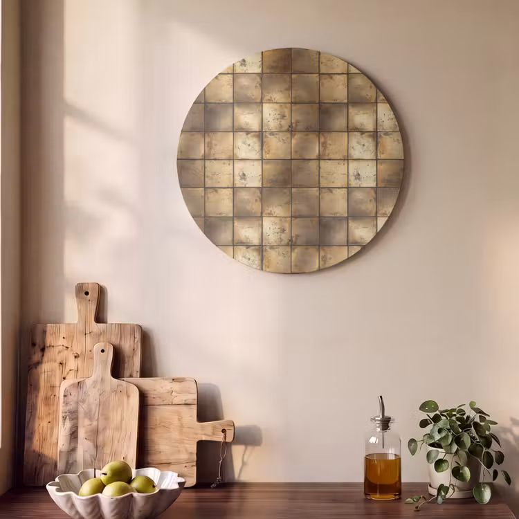 Akoestisch schilderij rond - Geometrisch - Tegels - Goud — 4