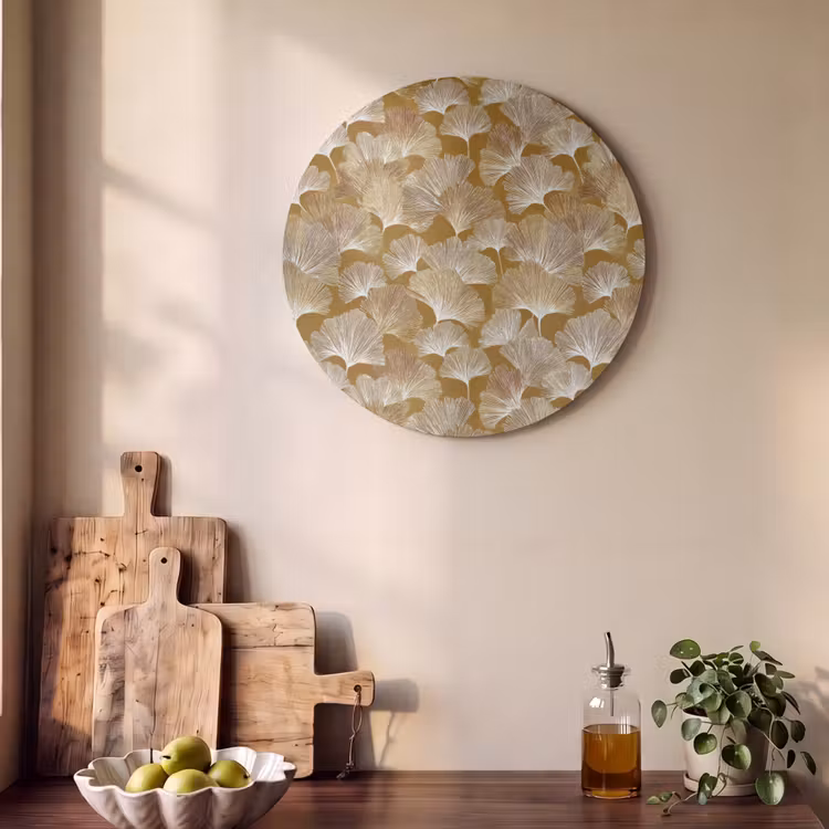 Akoestisch schilderij rond - Ginkgo - Bladeren - Goud — 4