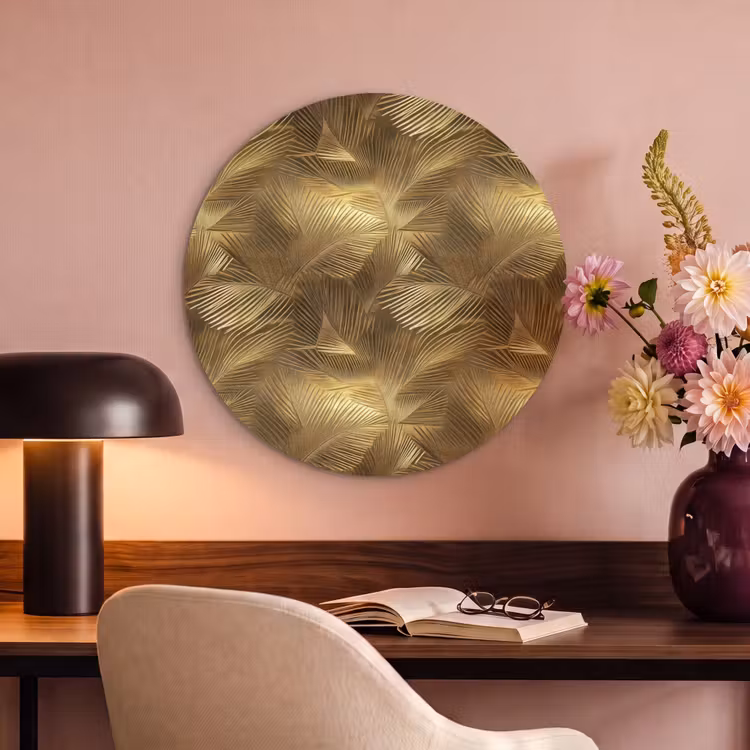 Akoestisch schilderij rond - Palm - Waaier - Goud — 2