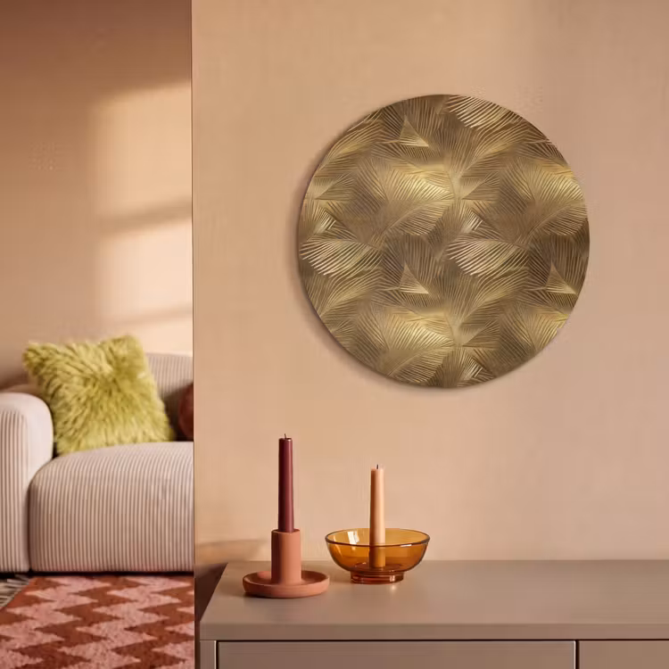 Akoestisch schilderij rond - Palm - Waaier - Goud — 3