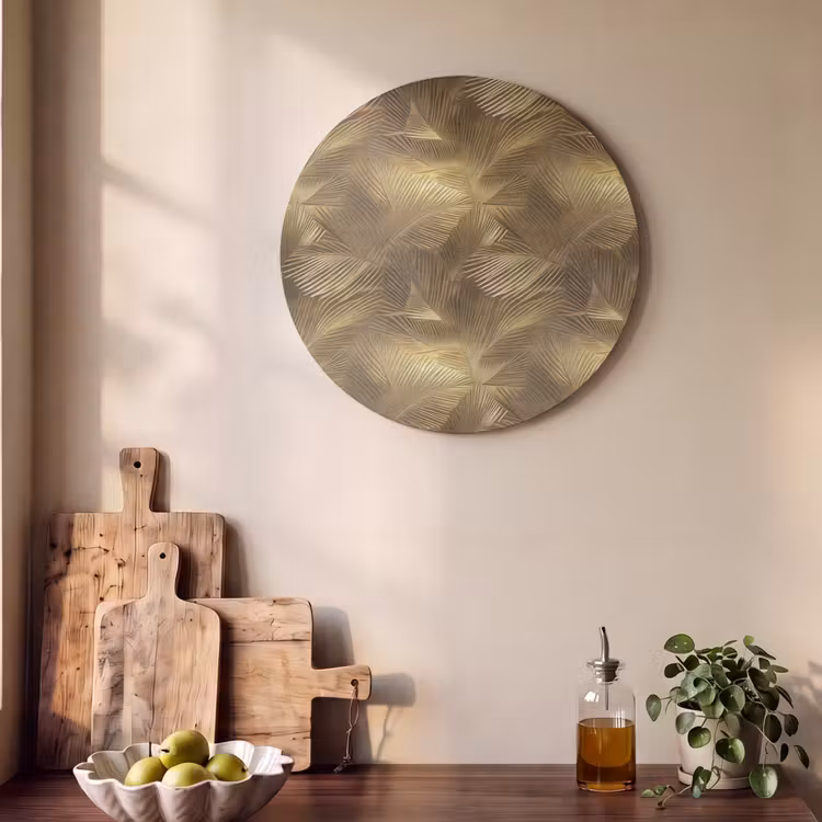 Akoestisch schilderij rond - Palm - Waaier - Goud — 4