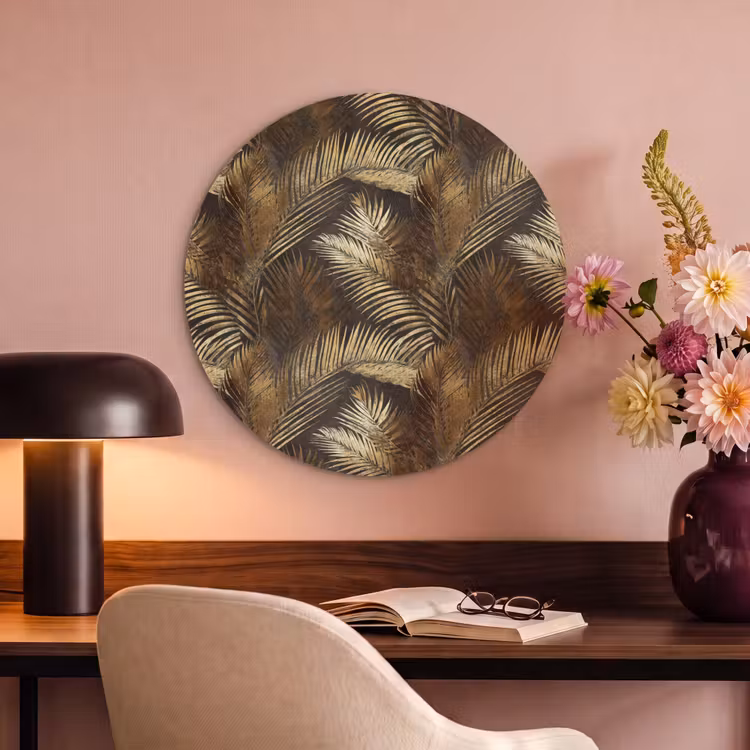 Akoestisch schilderij rond - Tropisch - Bladeren - Goud — 2