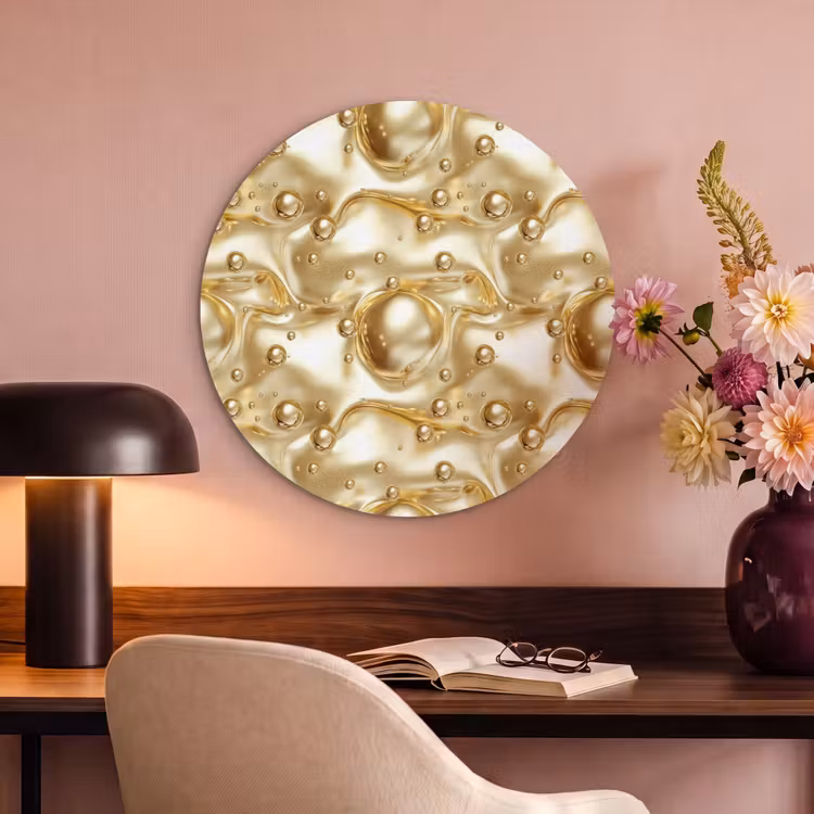 Akoestisch schilderij rond - Vloeibaar - Druppels - Goud — 2