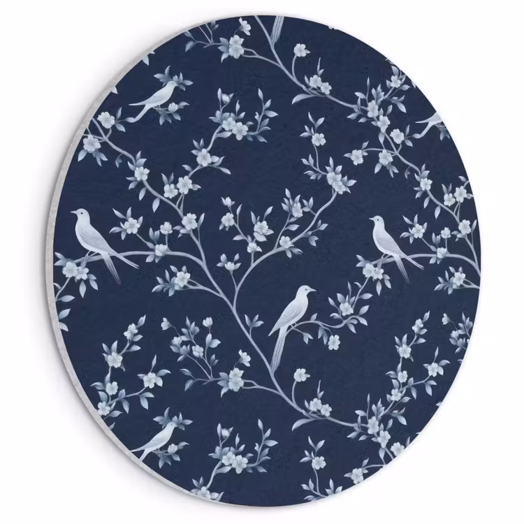 Akoestisch schilderij rond - Grafisch - Bloesemtak - Blauw — 1