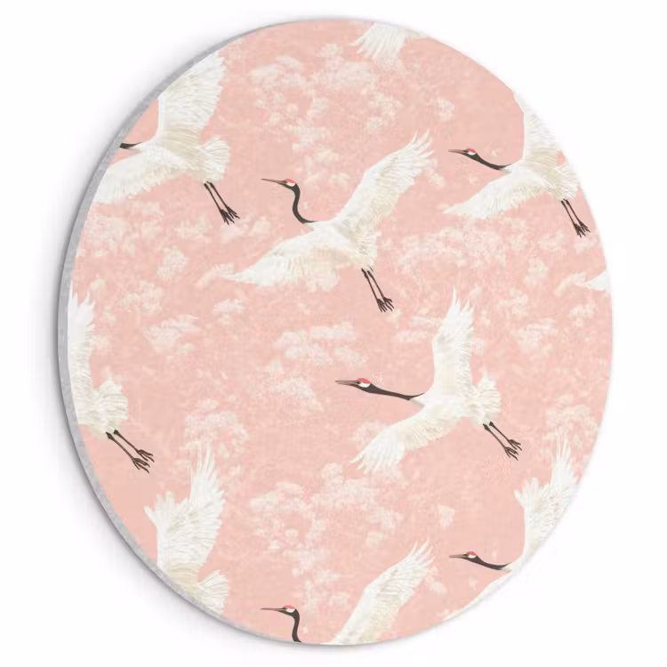 Akoestisch schilderij rond - Kraanvogels - Bloesem - Roze — 1
