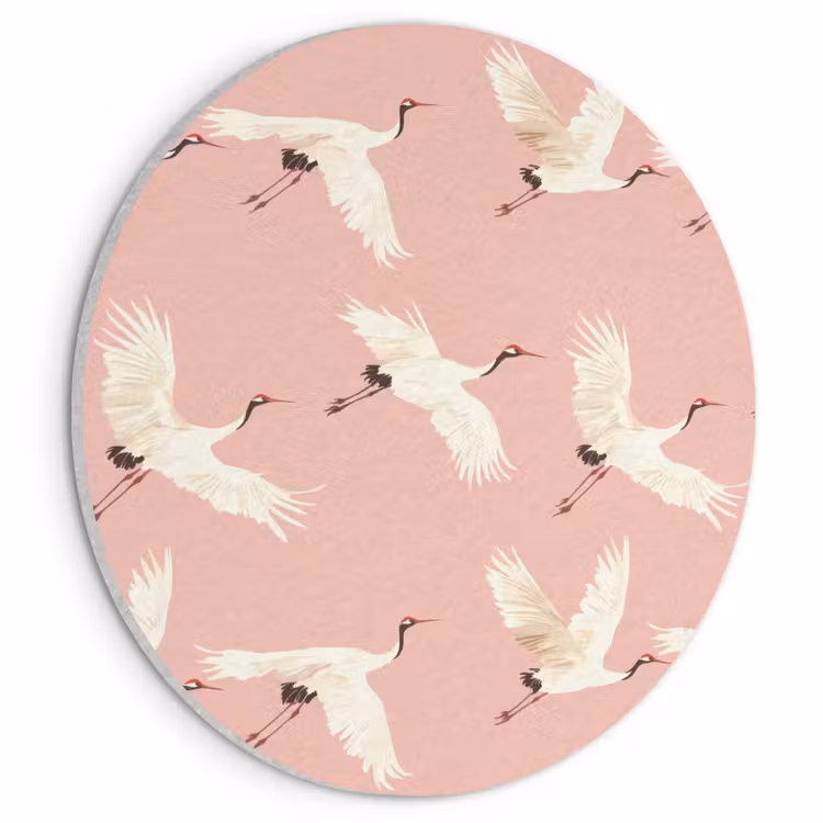Akoestisch schilderij rond - Modern - Kraanvogels - Roze — 1