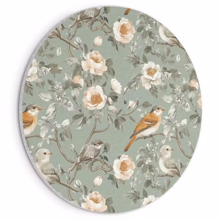 Akoestisch schilderij rond - Roze - Vogels - Kleurrijk — 1