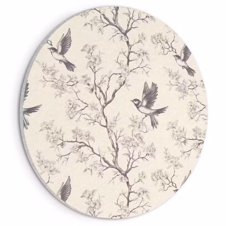 Akoestisch schilderij rond - Takken - Vogels - Beige — 1