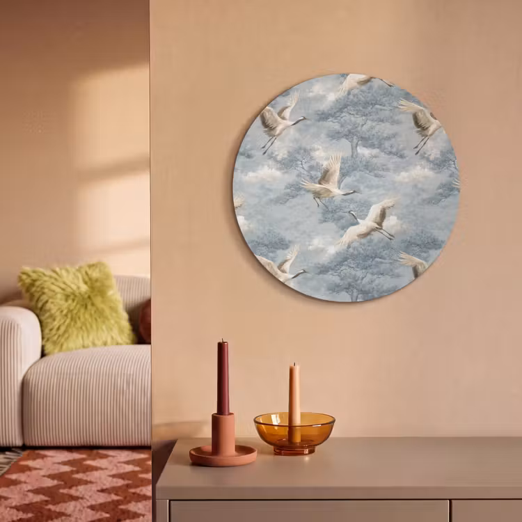 Akoestisch schilderij rond - Wolken - Kraanvogels - Blauw — 3