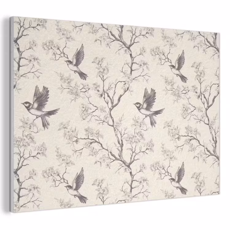 Akoestisch schilderij - Takken - Vogels - Beige — 1