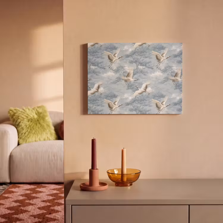Akoestisch schilderij - Wolken - Kraanvogels - Blauw — 2