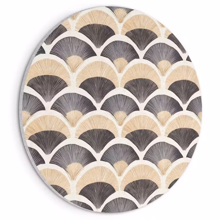 Akoestisch schilderij rond - Waaier - Patroon - Zwart - Beige — 1
