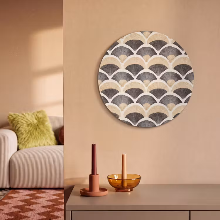Akoestisch schilderij rond - Waaier - Patroon - Zwart - Beige — 3