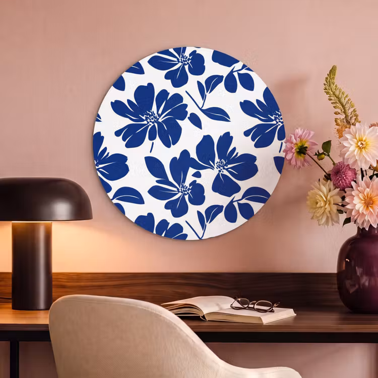 Akoestisch schilderij rond - Floraal - Modern - Blauw — 2