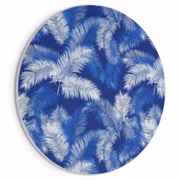 Akoestisch schilderij rond - Palmblad - Patroon - Blauw — 1