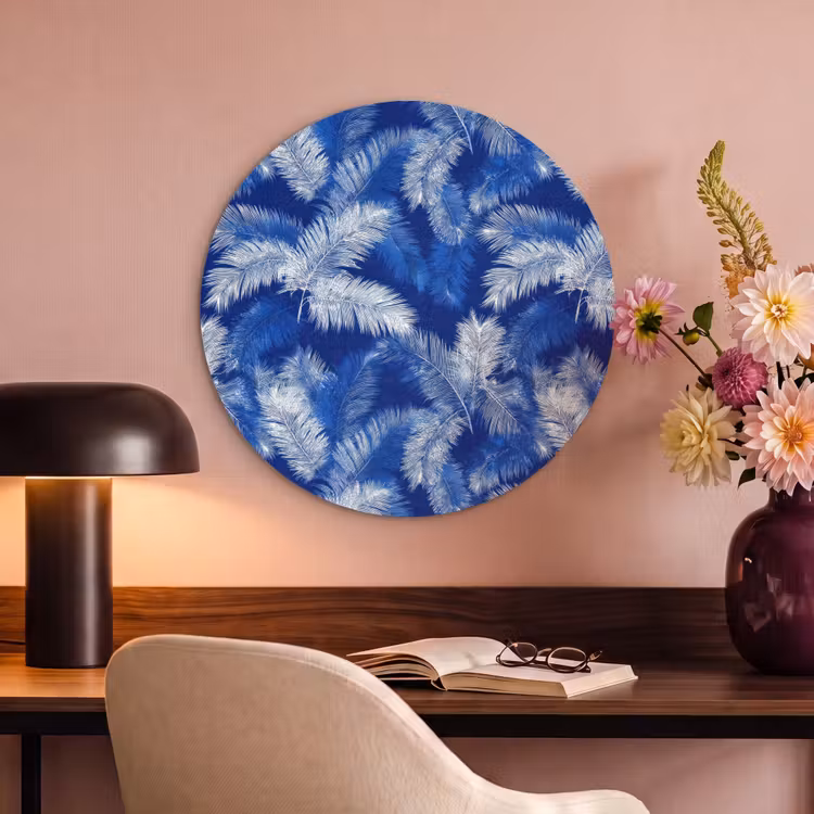Akoestisch schilderij rond - Palmblad - Patroon - Blauw — 2