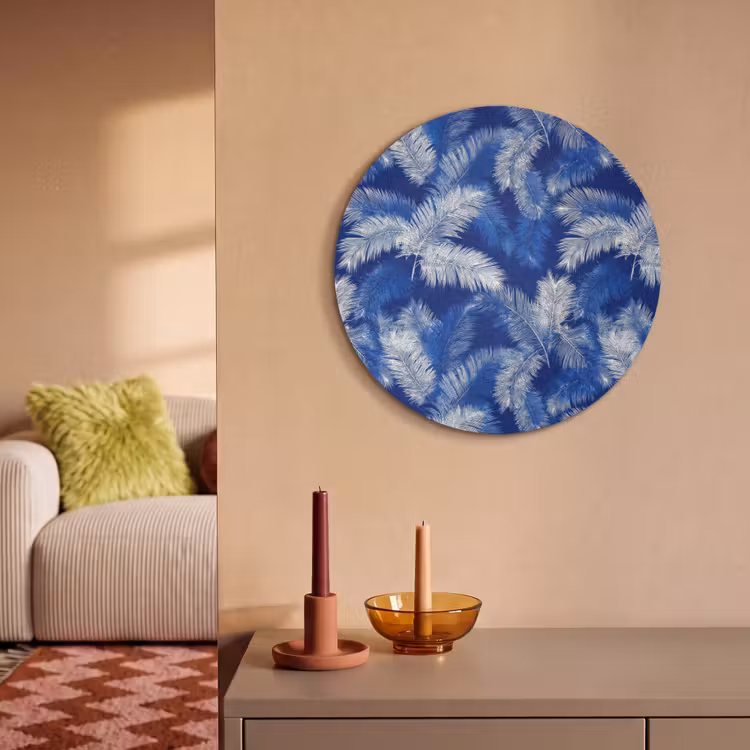 Akoestisch schilderij rond - Palmblad - Patroon - Blauw — 3