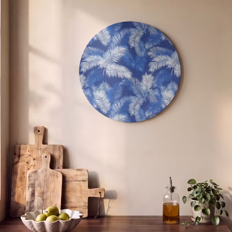 Akoestisch schilderij rond - Palmblad - Patroon - Blauw — 4