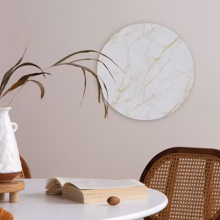 Akoestisch schilderij rond - Wit - Marmer - Goud - Luxueus — 2