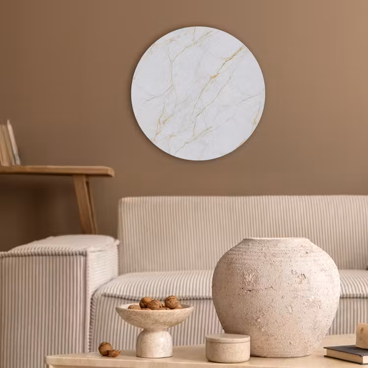 Akoestisch schilderij rond - Wit - Marmer - Goud - Luxueus — 3
